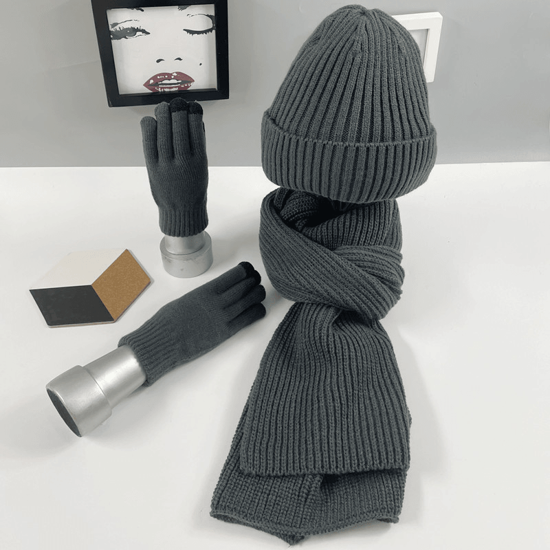 Multi-Piece Knitted Scarf Hat and Gloves Three-Piece Set - MRSLM