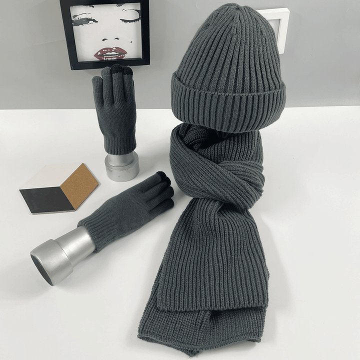 Multi-Piece Knitted Scarf Hat and Gloves Three-Piece Set - MRSLM