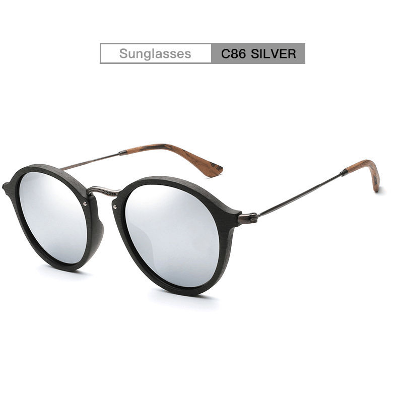 Men'S and Women'S Small Frame Plate Imitation Wood Grain round Frame Sunglasses - MRSLM