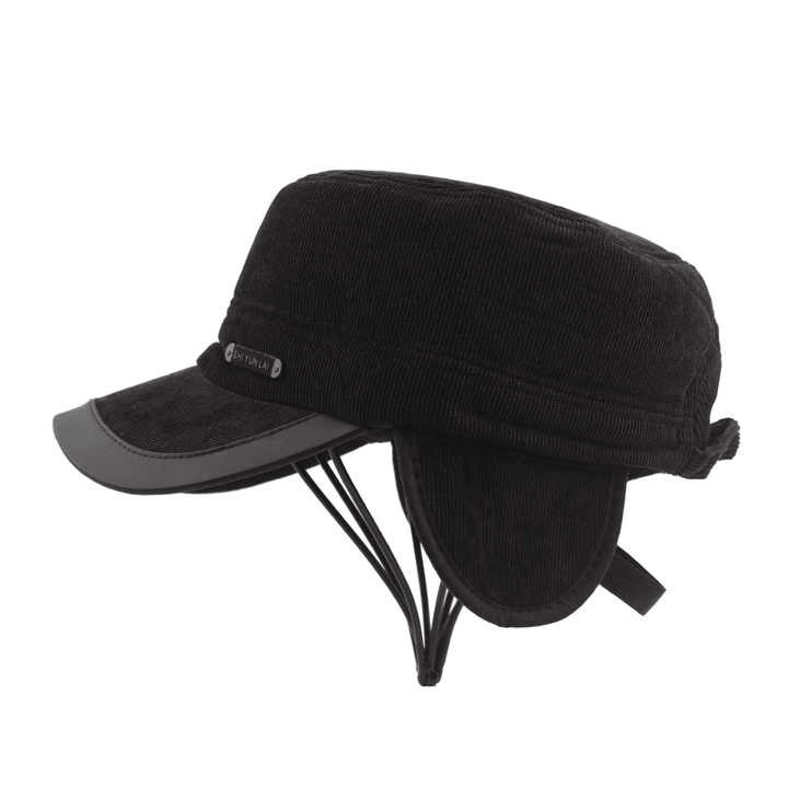 Winter Vintage Corduroy Thicken Earmuffs Military Style Hat Outdoor Ski Cadet Army Cap - MRSLM