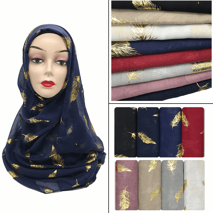 Gold Leaf Print Women'S Versatile Scarf Turban Shawl - MRSLM