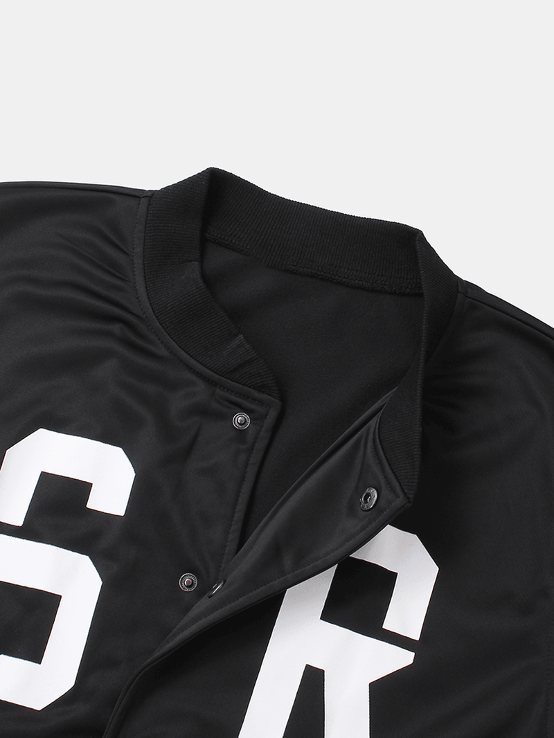 Mens Letter Print Baseball Collar Pocket Long Sleeve Sport Jacket - MRSLM