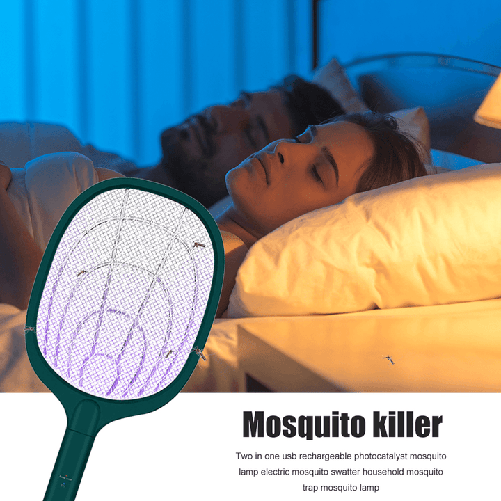 2 in 1 Portable Mosquitos Killer Pest Control 3000V Bug Racket Fly Swatter Safety Mosquito Killer Lamp for Indoor Outdoor - MRSLM