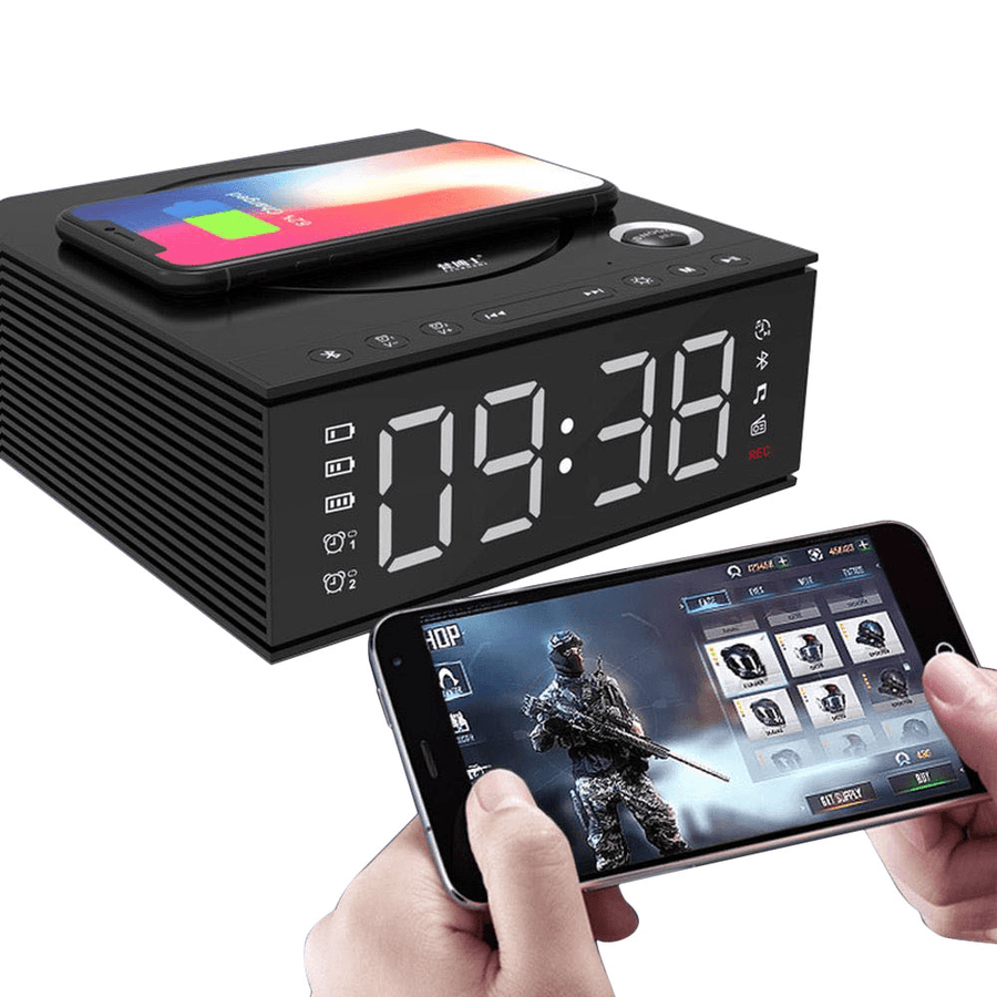 J21S Multifunctional Bluetooth Speaker Phone Wireless Charger FM Radio DIY Alarm Clock Music Record - MRSLM