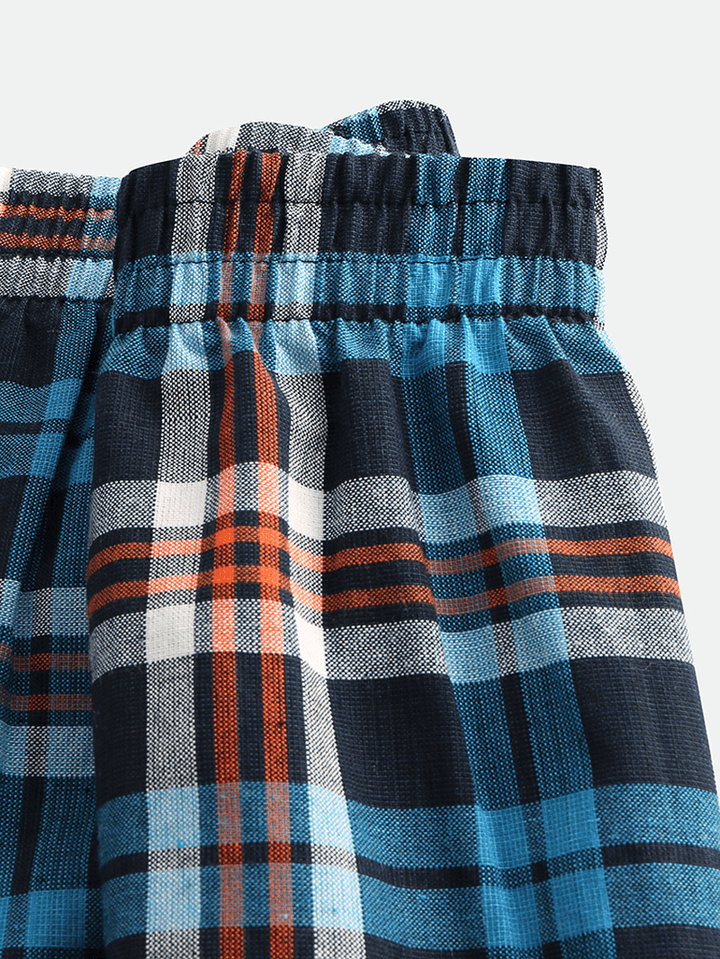 Men Casual Plaid Pocket Cotton Casual Home Bath Sleepwear Skirts - MRSLM