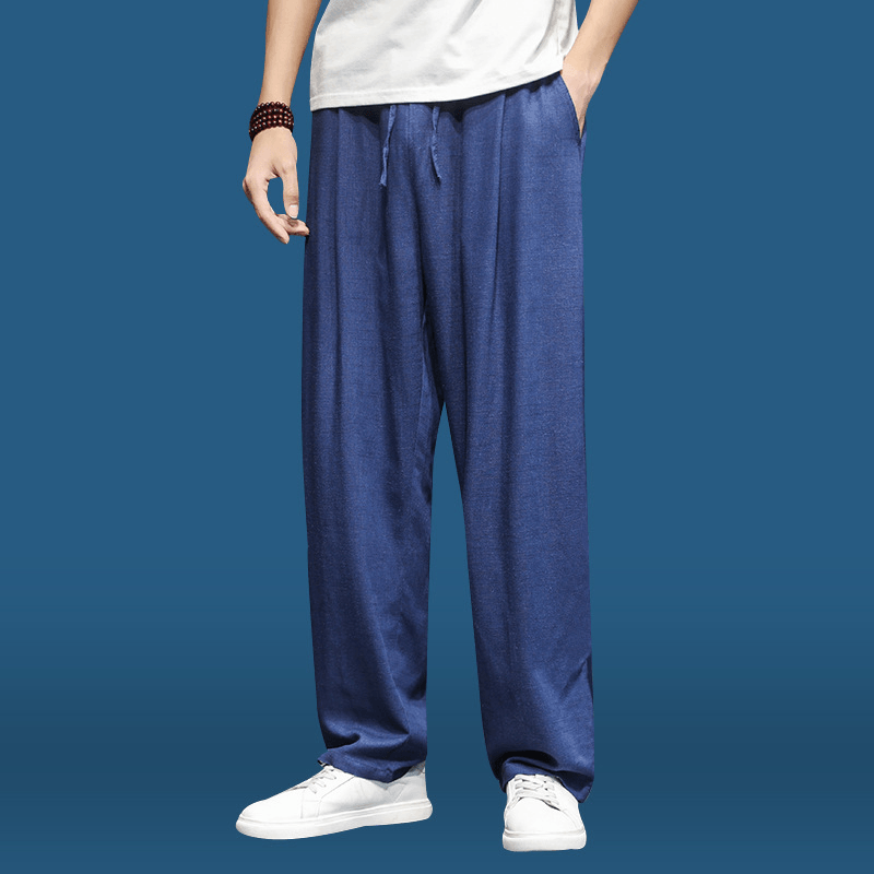 Linen Harem Pants Men'S Loose Straight Wide Leg Pants - MRSLM