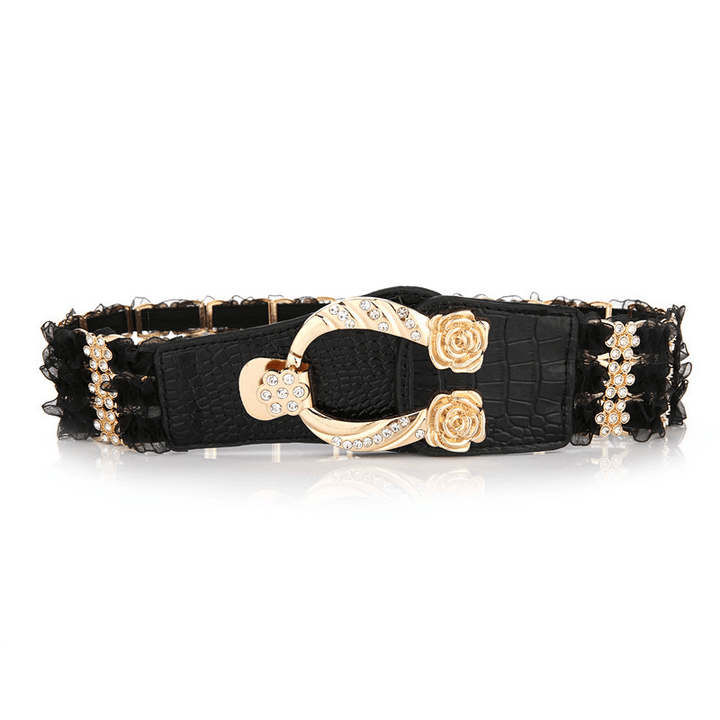 Ladies Elastic Belt Accessories Decorative Rhinestone Belt - MRSLM