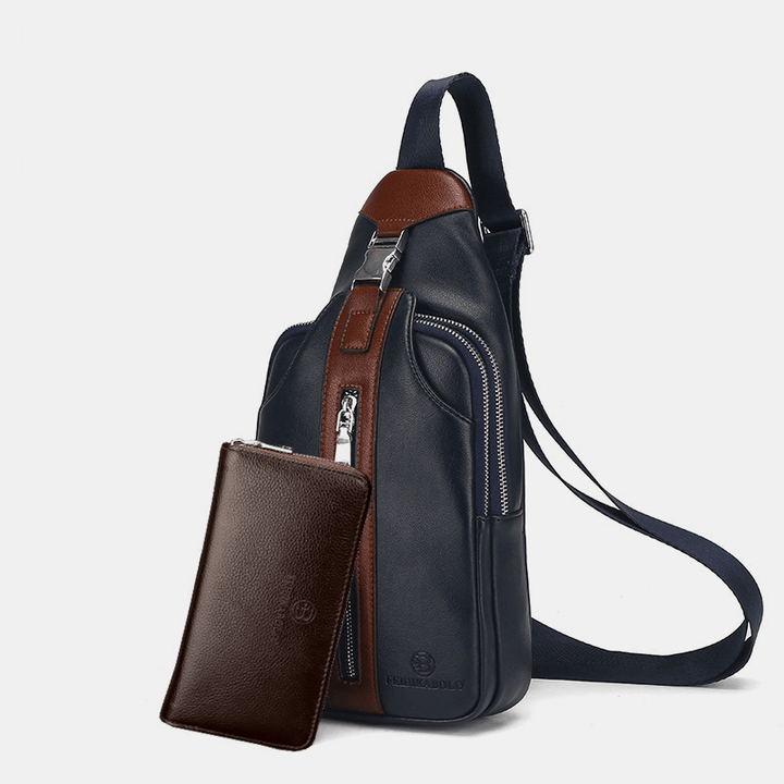 Men PU Leather Multi-Pocket Large Capacity Waterproof Sport Chest Bags Crossbody Bag Shoulder - MRSLM