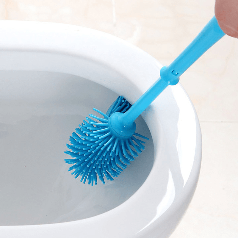 Cylinder Handle Toilet Brush & Base Plastic Cleaning Brush Long Double-Sided Portable Bathroom Acces - MRSLM