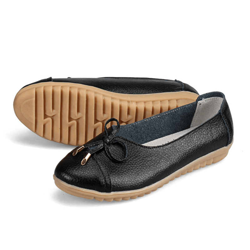 US Size 5-10 Women Flat Casual Outdoor Leather round Toe Soft Comfortable Slip on Flats Shoes - MRSLM