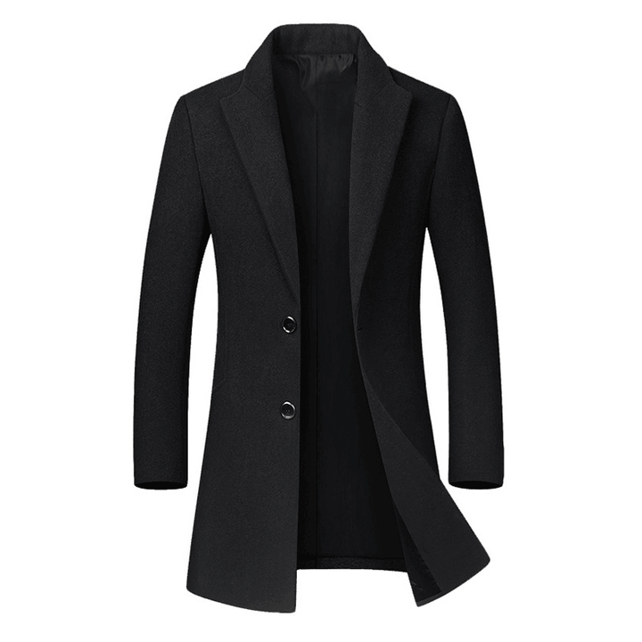 Mens Business Casual Woolen Trench Coat Mid-Long Single Breasted Slim Fit Coat - MRSLM