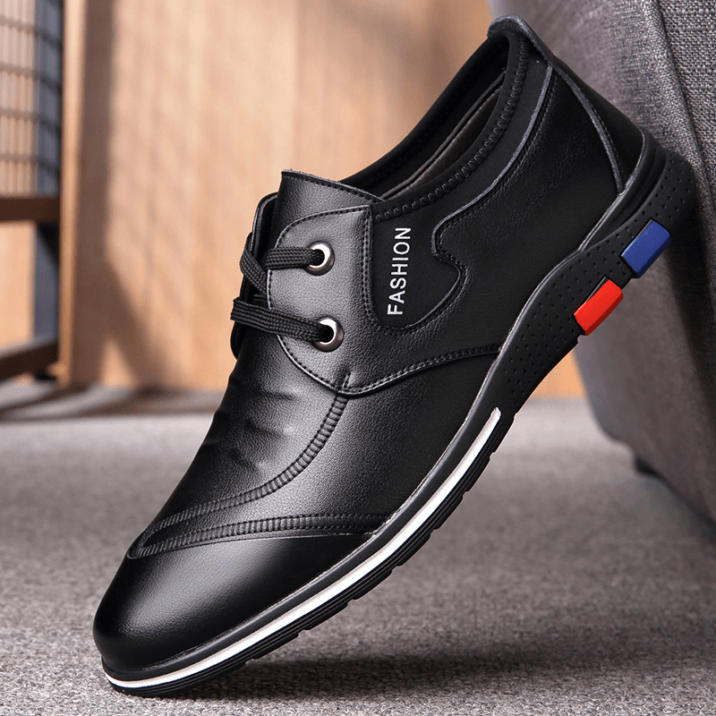Men Cowhide Leather Breathable Soft Sole Lace up Comfy Casual Business Shoes - MRSLM