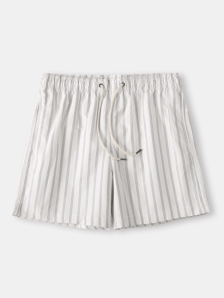 Mens Cozy Stripe Loungewear Shorts Drawstring Quick Drying Loose Mini Shorts - MRSLM