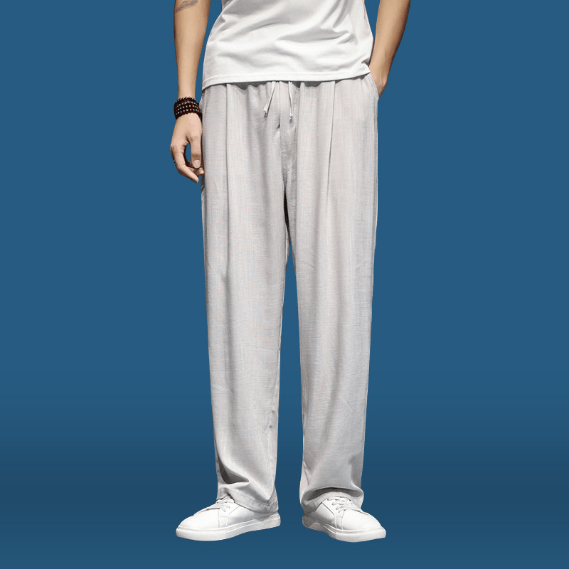 Linen Harem Pants Men'S Loose Straight Wide Leg Pants - MRSLM