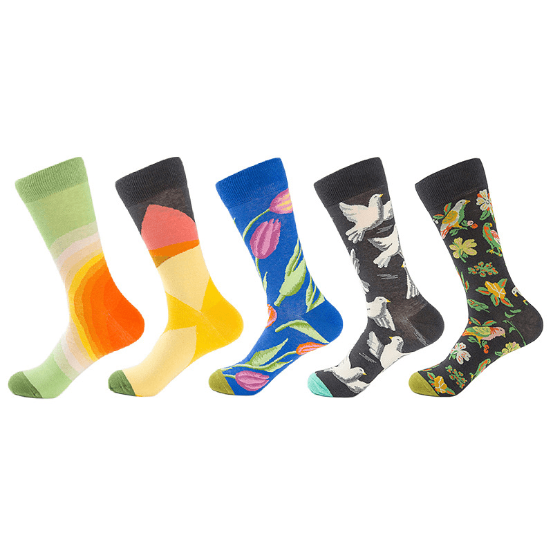 Men Dove Tulips Birds and Flowers Illustration Fashion Socks - MRSLM