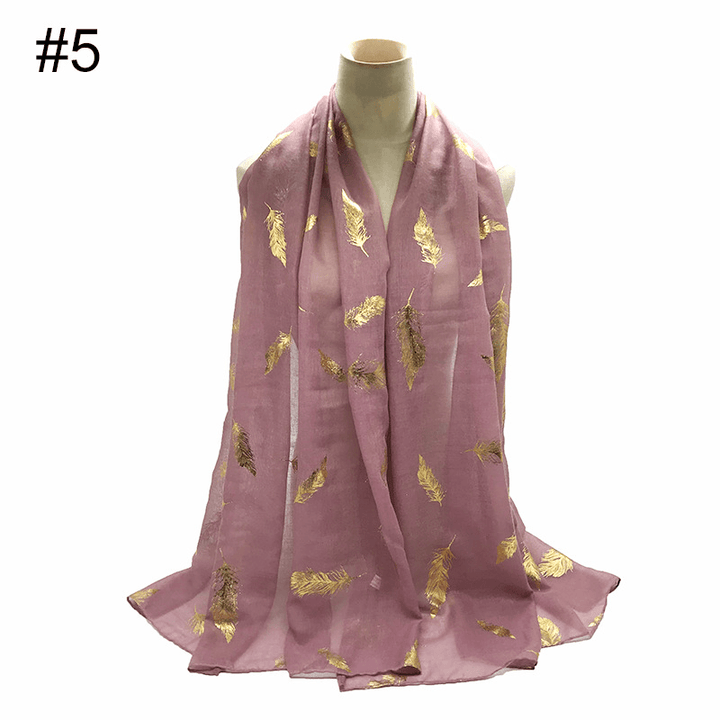 Gold Leaf Print Women'S Versatile Scarf Turban Shawl - MRSLM