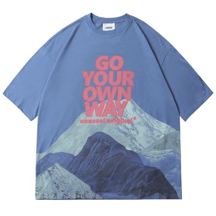 2021 Summer Ins Super Fire Snow Mountain Print Short-Sleeved T-Shirt Male Tide Brand Street Hip-Hop Half-Sleeved Tee - MRSLM
