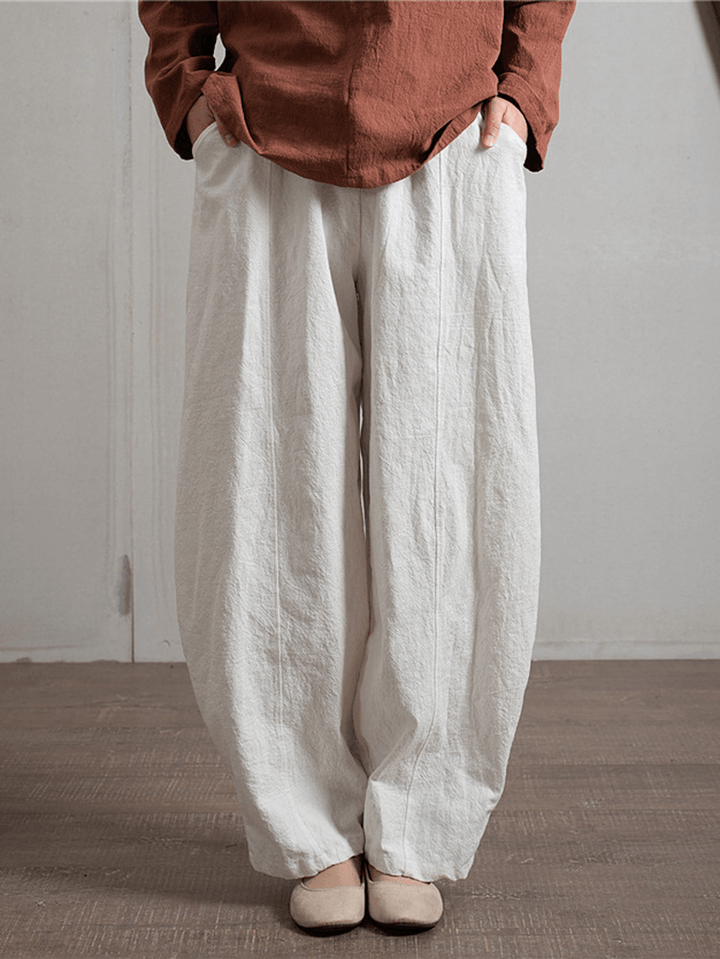 Women Solid Color Elastic Waist Side Pocket Harem Pants for Women - MRSLM