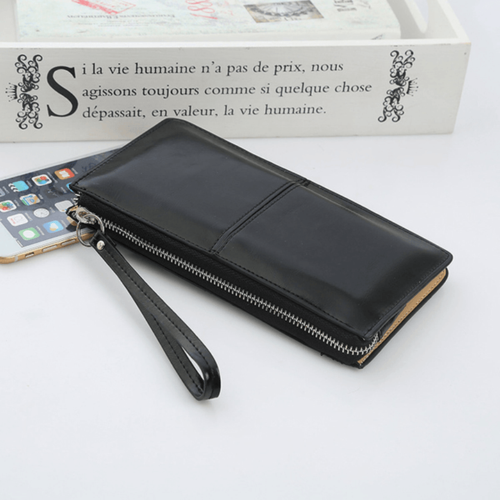 Woman PU Patchwork Line Wallet Elegant Ultra Thin Wristlet Wallet Phone Wallet - MRSLM