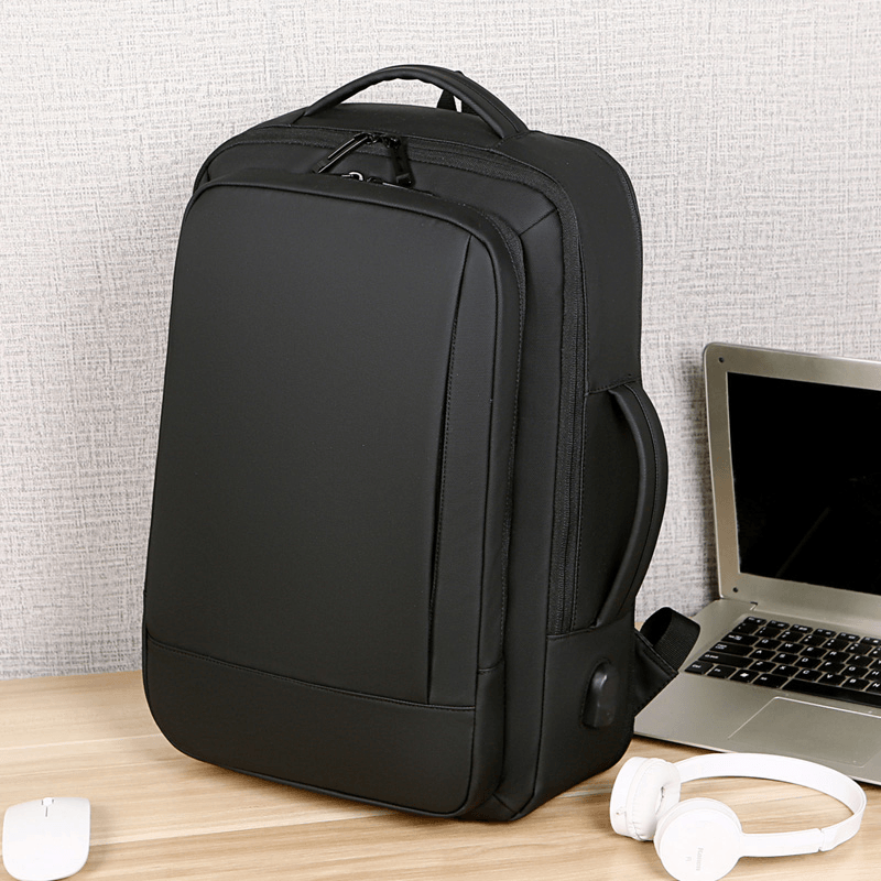 Men Oxford 15.6 Inch USB Charging Multi-Pocket Business Laptop Bag Backpack - MRSLM