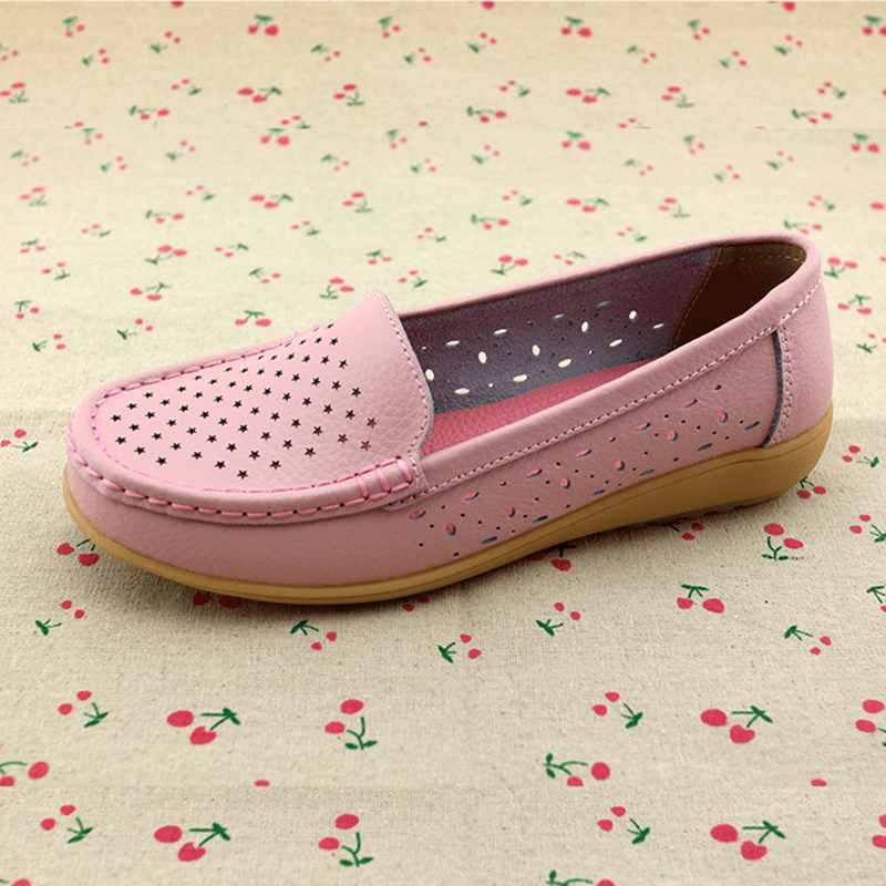 Women Casual Hollow Out Soft Comfortable Summer Slip on Outdoor Flats Loafer Shoes - MRSLM