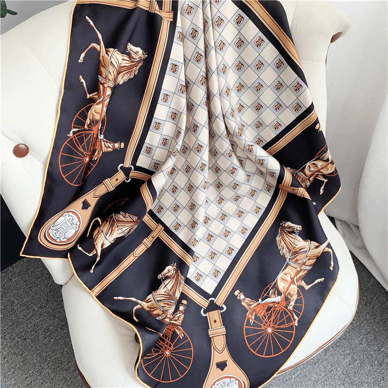 Classic Carriage Silk Twill Large Square Scarf Shawl Elegant Temperament - MRSLM