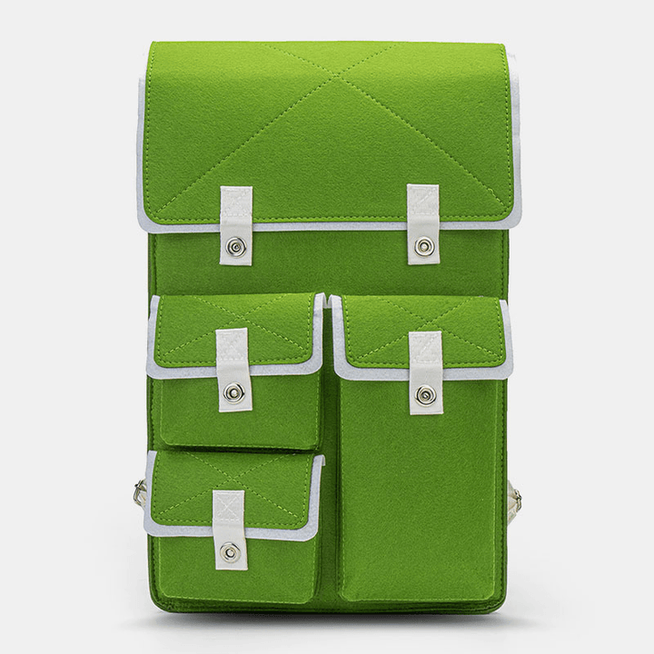 Unisex Felt Large Capacity Multi-Pocket Breathable Backpack Solid Color Casual Lightweight Hasp Travel Bag - MRSLM