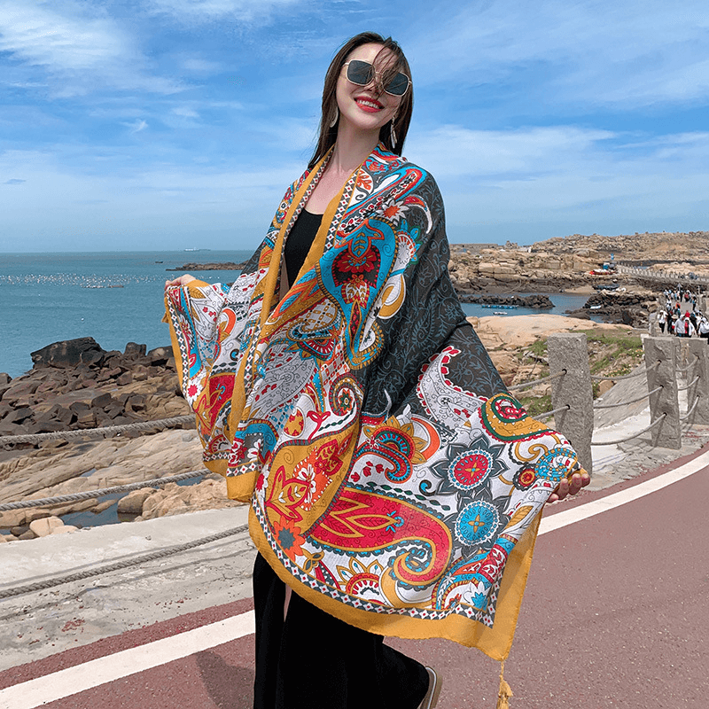 Women'S Thin Ethnic Style Scarf Oversized Sunscreen Shawl - MRSLM