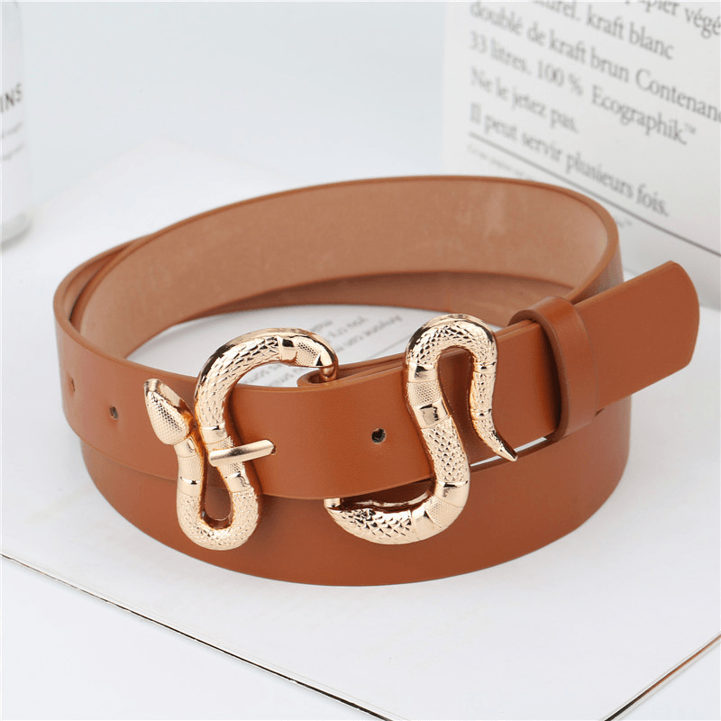 Fashion Snake Buckle Pu Belt All-Match Simple Jeans Suit Belt - MRSLM