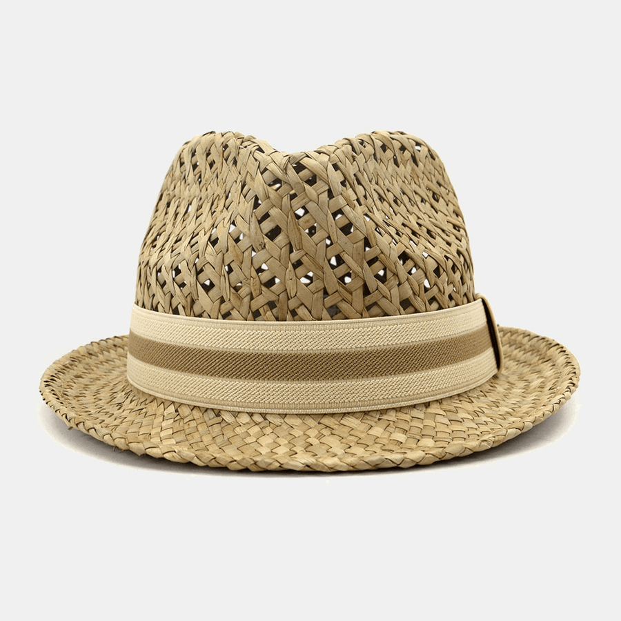 Unisex Sunscreen Travel Beach Sun Hat British Style Elegant Seaside Jazz Hat Straw Hat - MRSLM