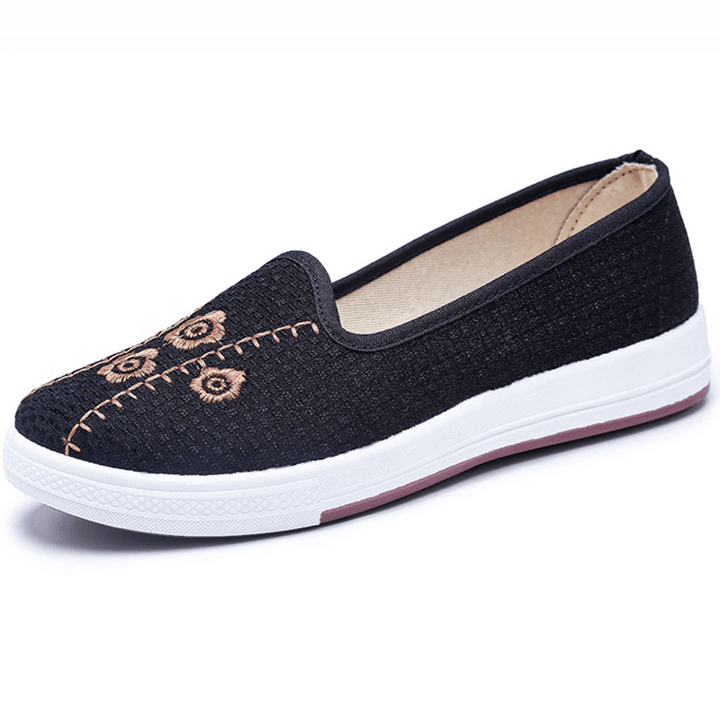 Women Embroidery Comfy Breathable Casual Shallow Slip on Flat Loafers - MRSLM