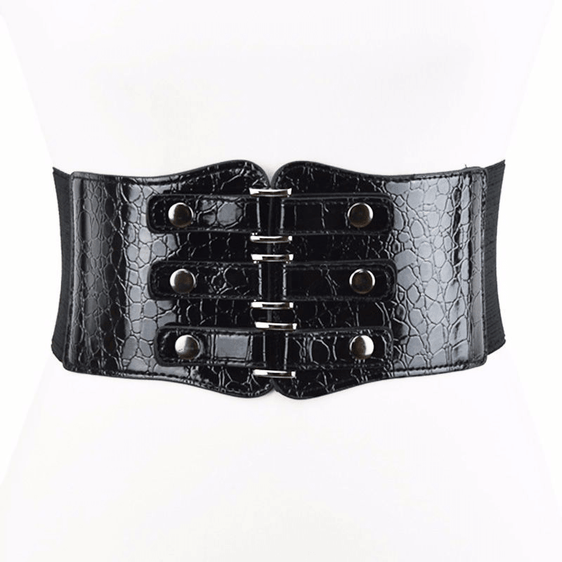 Black Women'S Ultra-Wide Waistband Rivet Elastic Waist - MRSLM