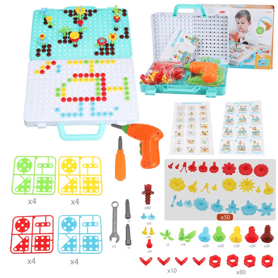 399PCS 3D Creative Electric Drill Toys Set Drilling Screw Puzzle Toy Kid Gift - MRSLM