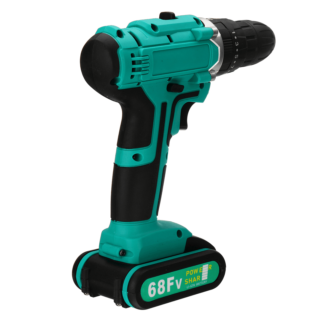 68FV Household Lithium Electric Screwdriver 2 Speed Impact Power Drills Rechargeable Drill Driver W/ 2 Li-Ion Batteries - MRSLM