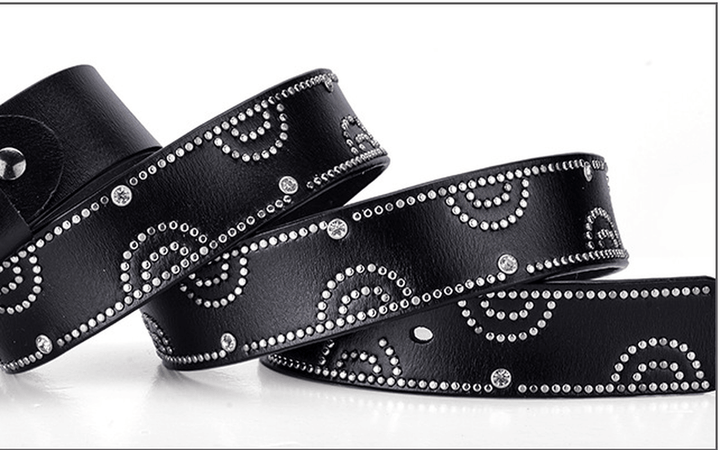 Girly Pants Belt with Rhinestone Inlaid Alloy Pin Buckle - MRSLM