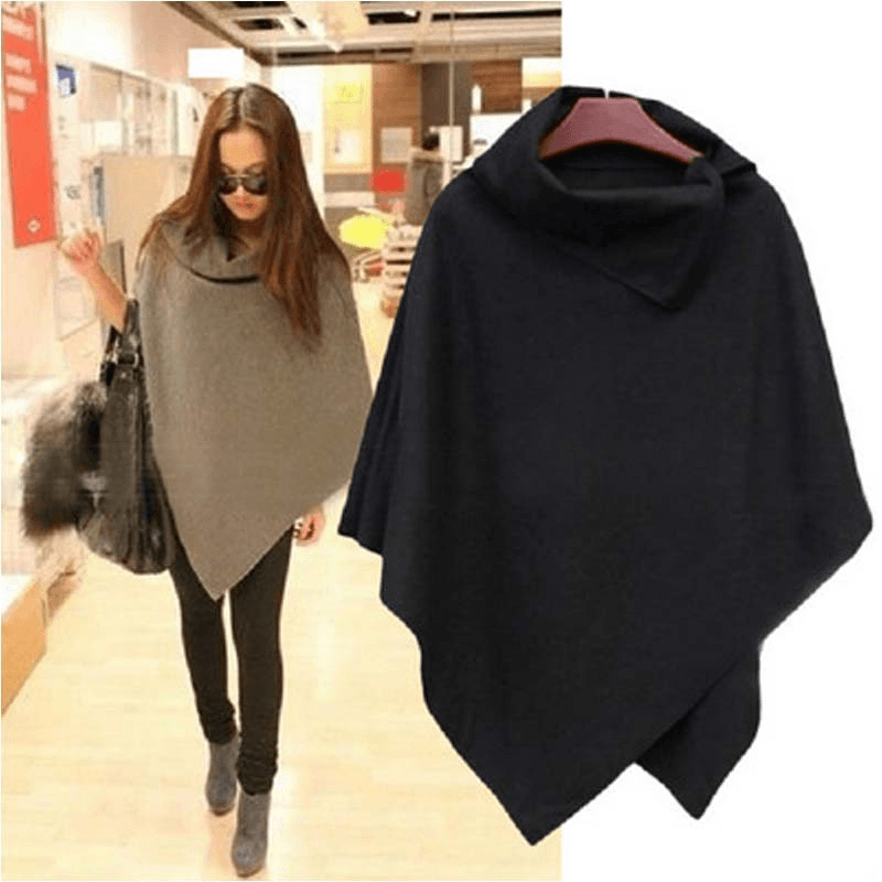 Fashion Collar Loose Irregular Hem Cape Coat Shawl - MRSLM