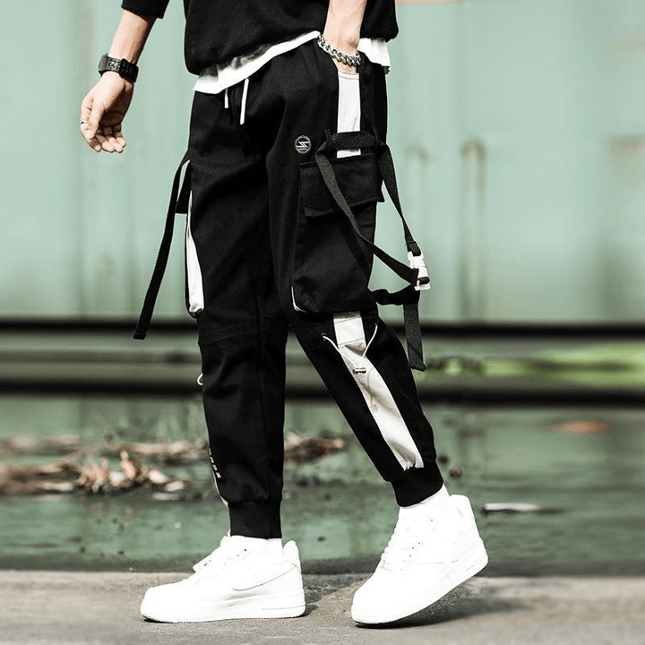 Boys' Drawstring Hip Hop Loose Stitching Contrast Color Casual Pants Overalls: Comfortable and Trendy - MRSLM