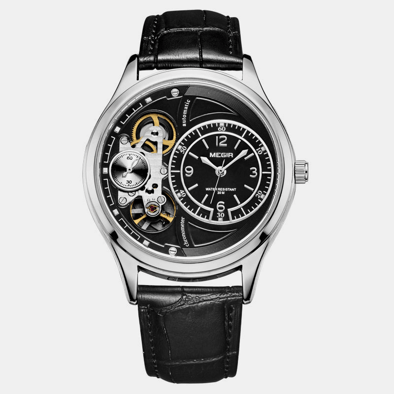 MEGIR 2017G Business Style Men Wrist Watch Hollow Dial Automatic Mechanical Watch - MRSLM