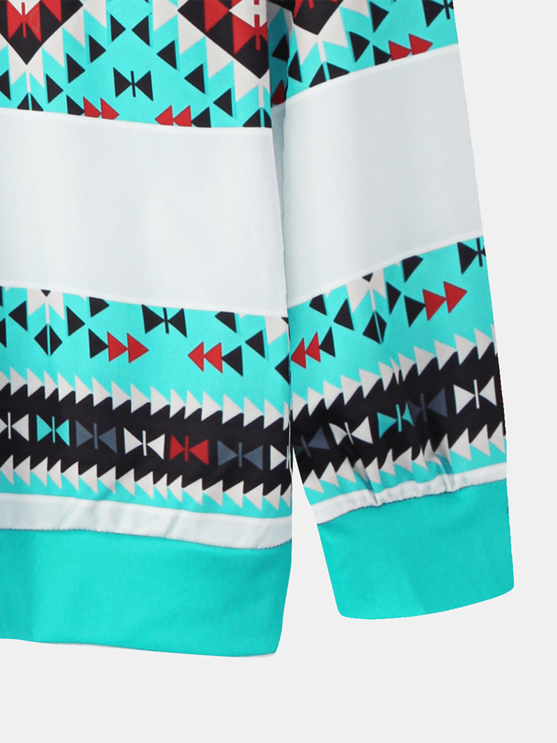Women Geometry Print Half Zipper Front Pullover Ethnic Style Sweatshirt - MRSLM