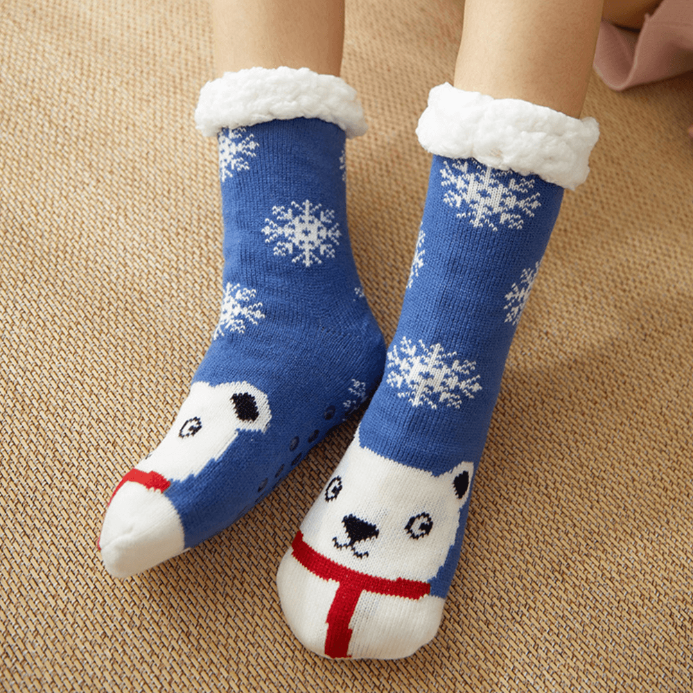Women Warm Winter Outdoor Christmas Style Cartoon Animals Pattern plus Velvet Thicken Home Sleep Socks Tube Socks - MRSLM