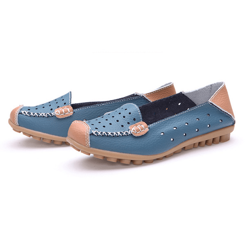 Women Genuine Leather Casual Flat Shoes Slip-On Leisure Shoes Breathable Ballet Shoes - MRSLM