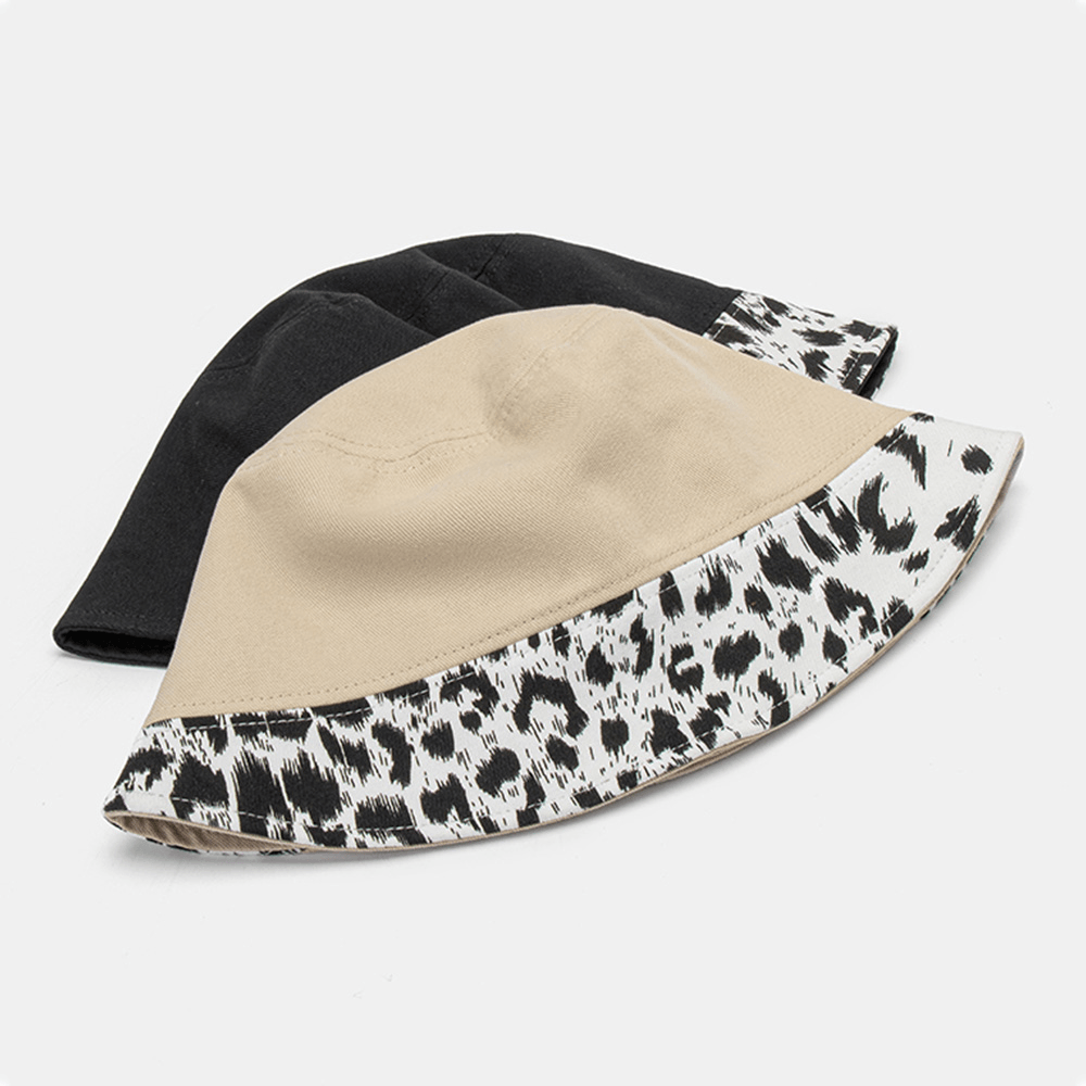 Women Patchwork Leopard Pattern Print Sun Hat Cotton Fashion All-Match Sunscreen Bucket Hat - MRSLM