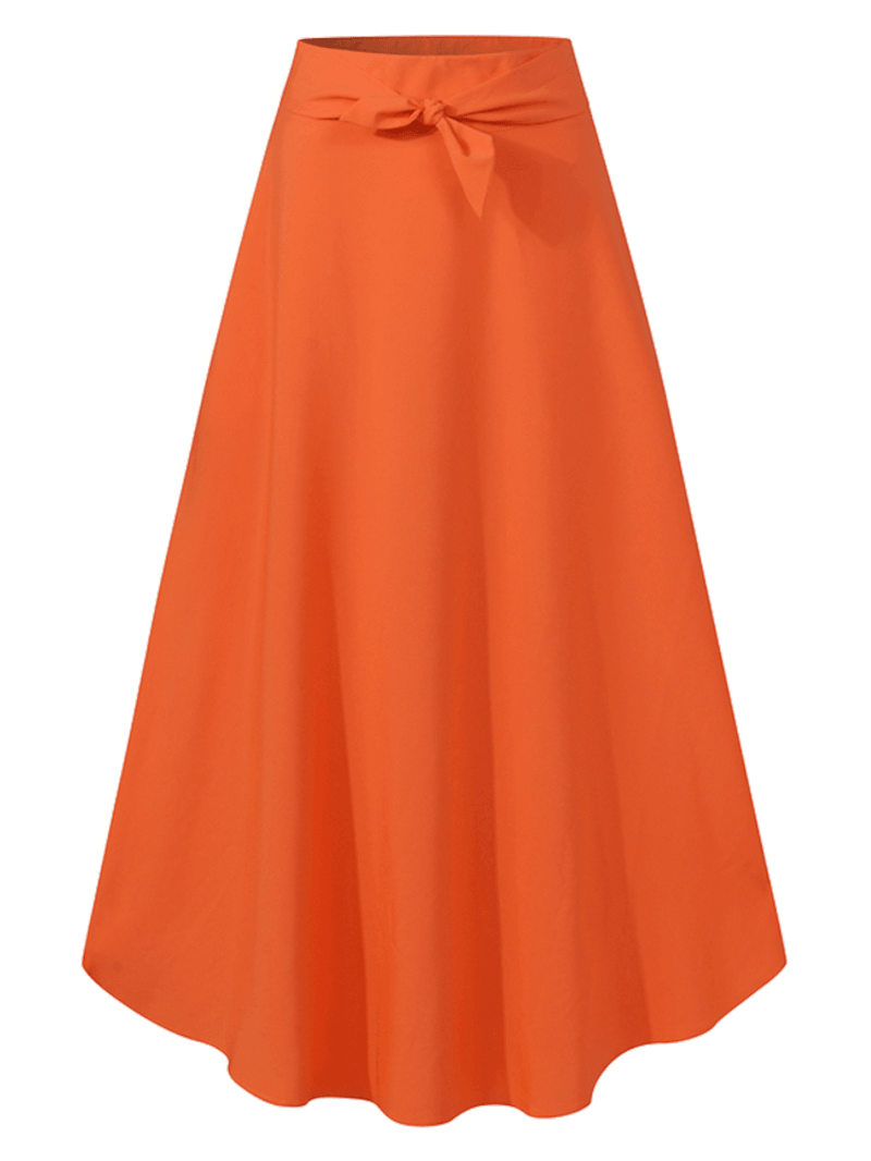 Solid Color High Waist Belted Side Zipper Irregular Hem Casual Skirts - MRSLM