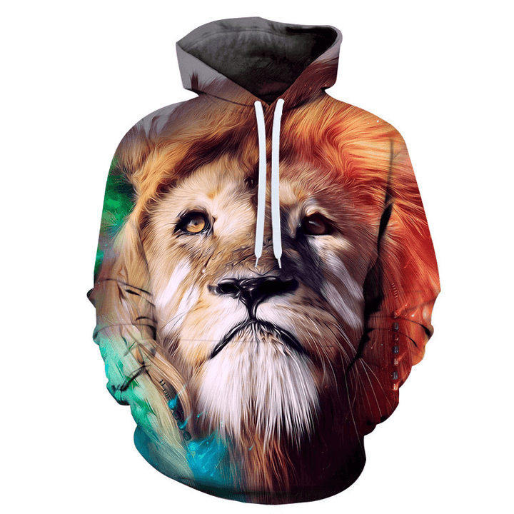 Spring and Autumn Men'S 3D Color Lion Head Digital Print Hoodie - MRSLM