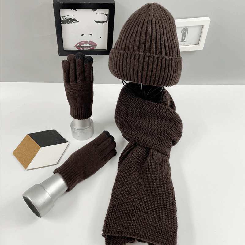 Multi-Piece Knitted Scarf Hat and Gloves Three-Piece Set - MRSLM