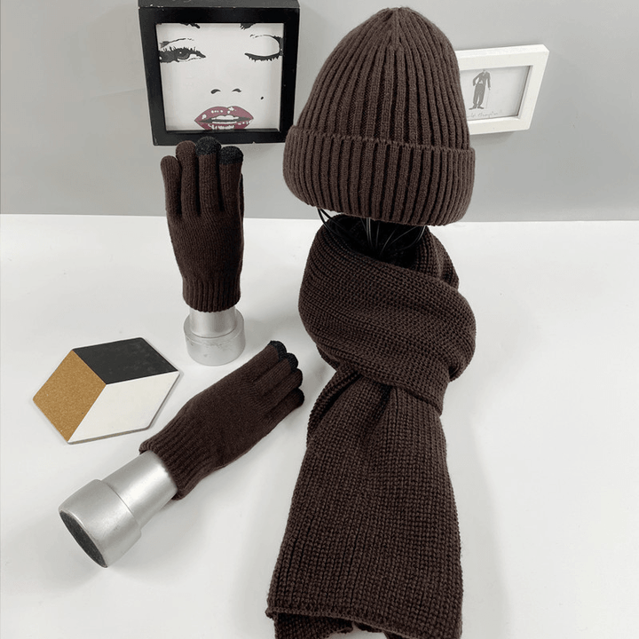 Multi-Piece Knitted Scarf Hat and Gloves Three-Piece Set - MRSLM