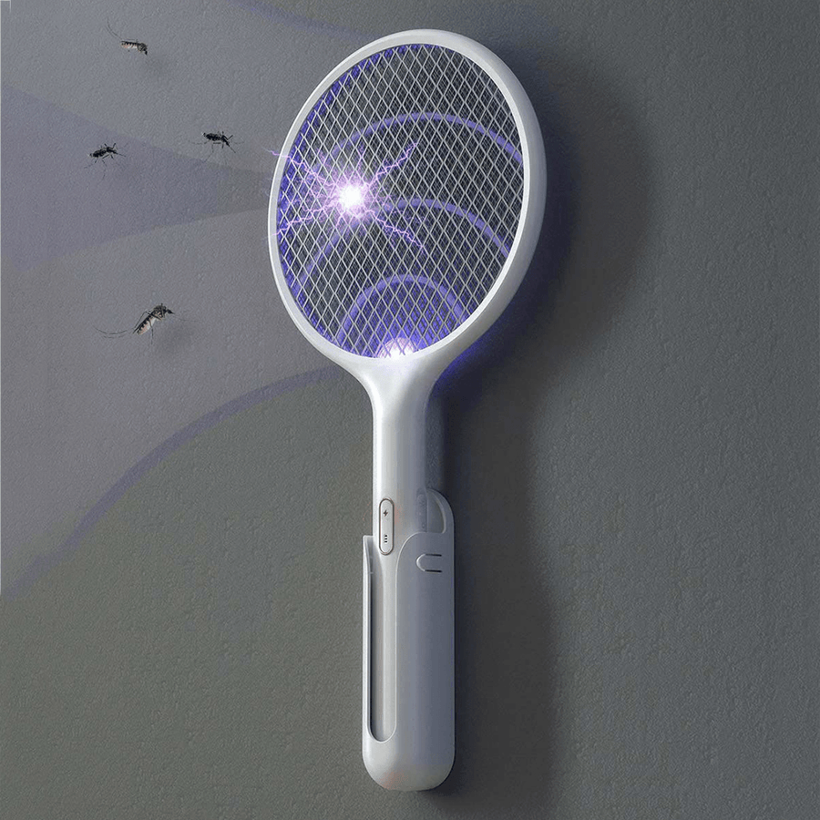 Qualitell ZS9001 Wall-Mounted Electric Mosquito Swatter LED UV Mosquito Lamp 3-Layer Electricity Net Insect Bug Fly Killer Racket with Charging Base - MRSLM