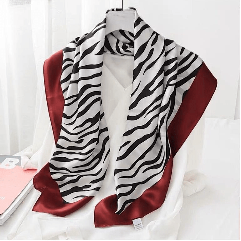 Women'S Zebra Print Silk Square Scarf Mulberry Silk Crepe Satin Satin Silk Scarf - MRSLM