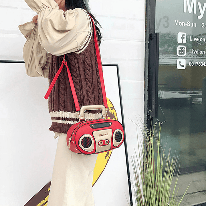 Women Radio Stereo Shoulder Bag Rivet Cute Crossbody Bag - MRSLM