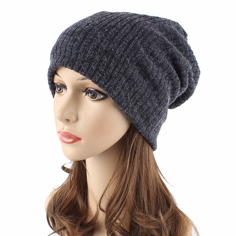 Women Casual Autumn Warm Knitting Hat Outdoor Solid Skullies Beanies Cap - MRSLM